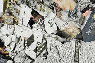 A photograph from the Five Papers from December 20, 2017, series based on editions from the Financial Times, London Times, The Telegraph, Le Monde and the New York Times courtesy of The Ned, London.